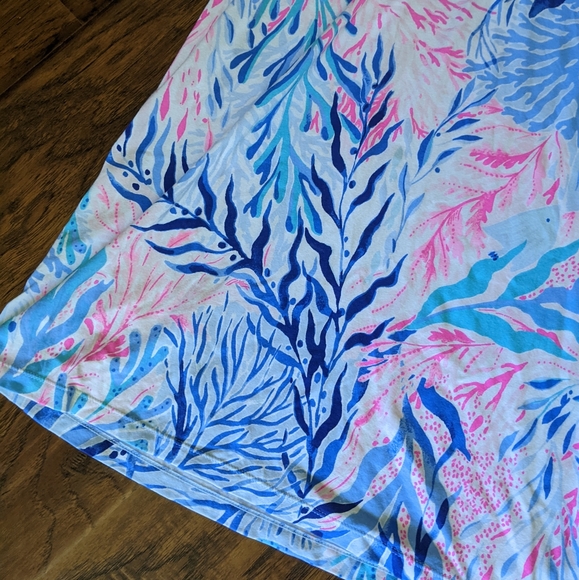 ❤️ Lilly Pulitzer UPF 50+ Sadie Polo Dress Crew Blue Tint Kaleidoscope Coral - Picture 4 of 6